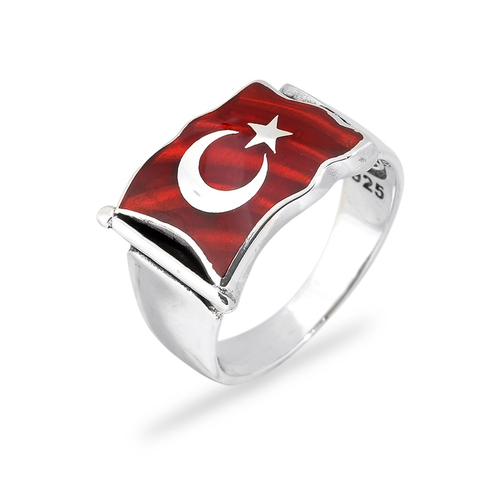 GÜMÜŞ MİNELİ TÜRK BAYRAĞI YÜZÜĞÜ