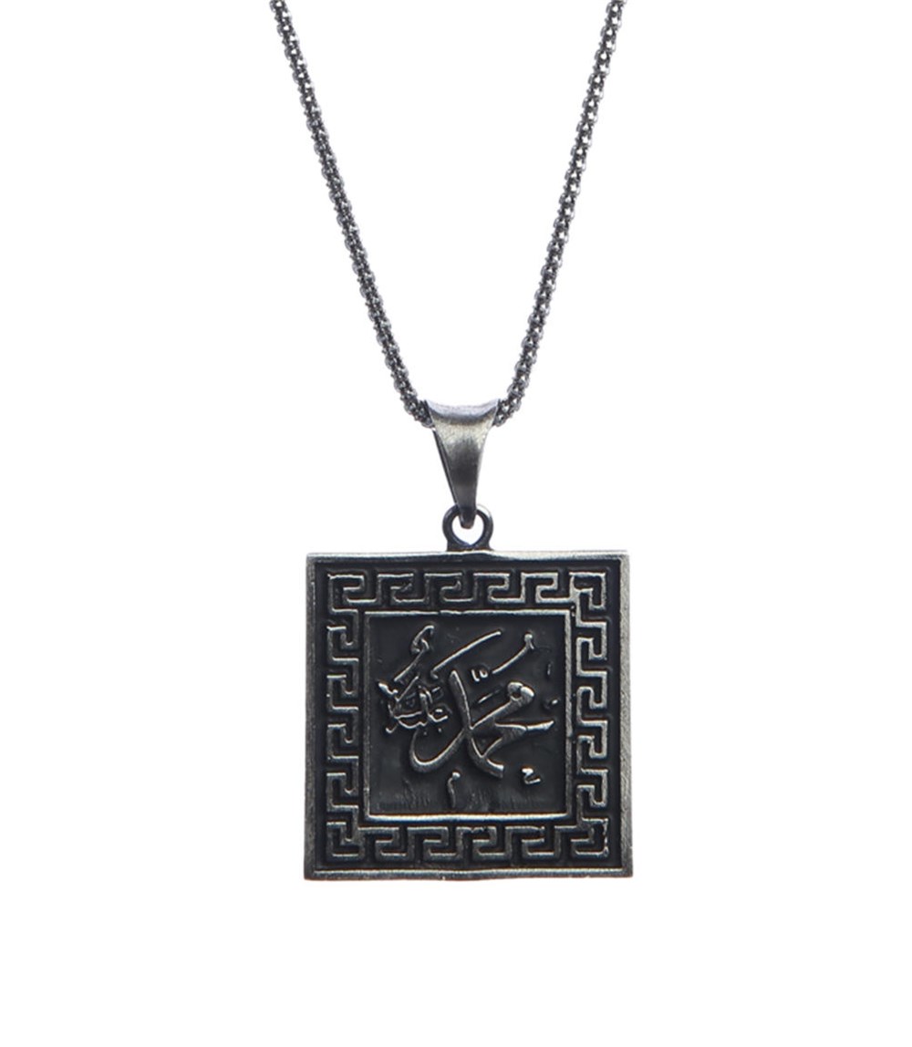 GÜMÜŞ MUHAMMED YAZILI KARE KOLYE