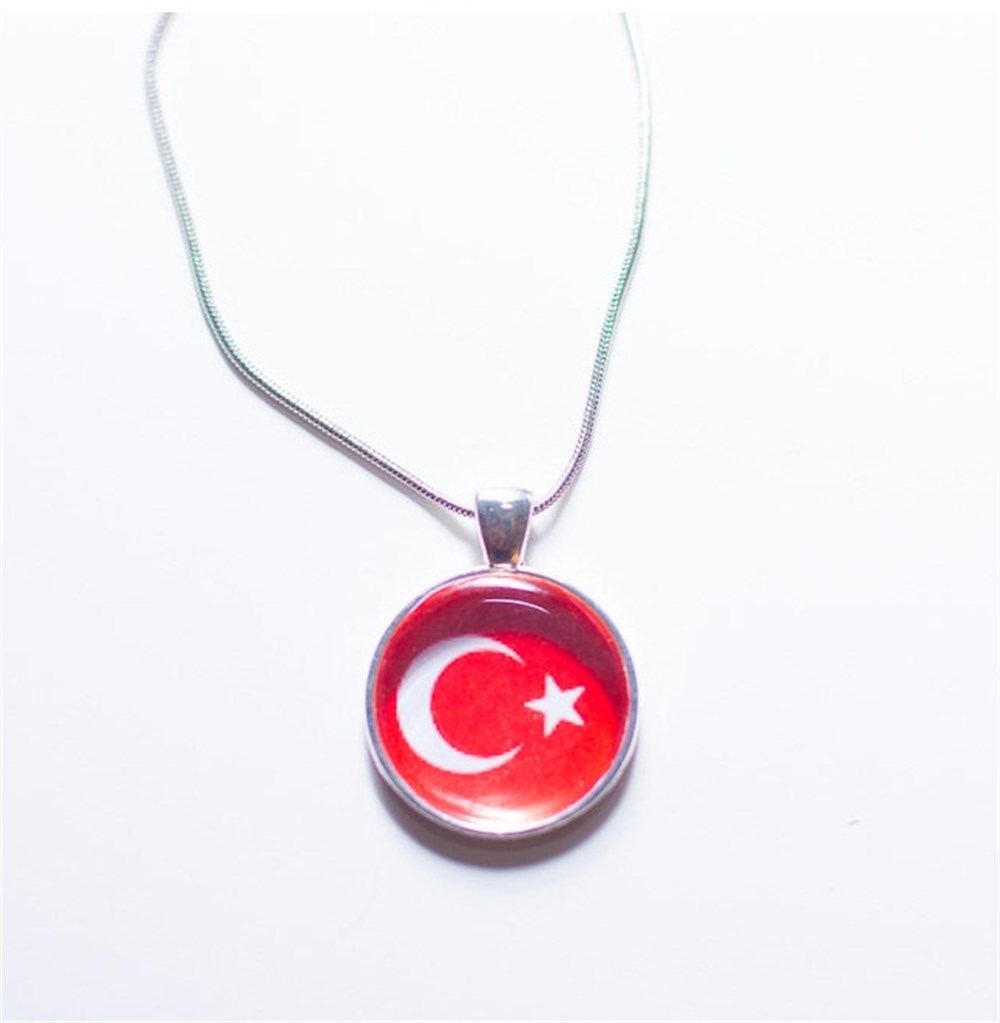 GÜMÜŞ ÖZEL TASARIM MİNELİ TÜRK BAYRAĞI KOLYE