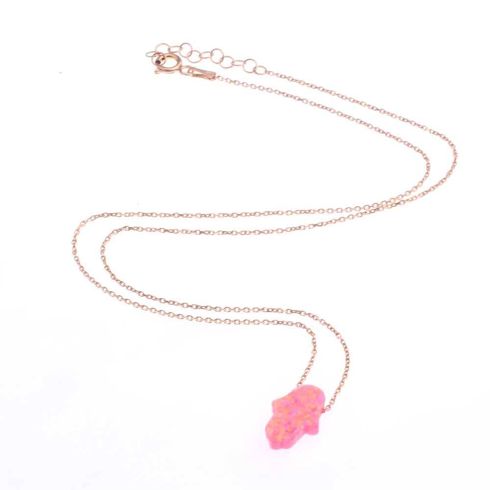 GÜMÜŞ PEMBE OPAL TAŞLI FATMA'NIN ELİ KOLYESİ