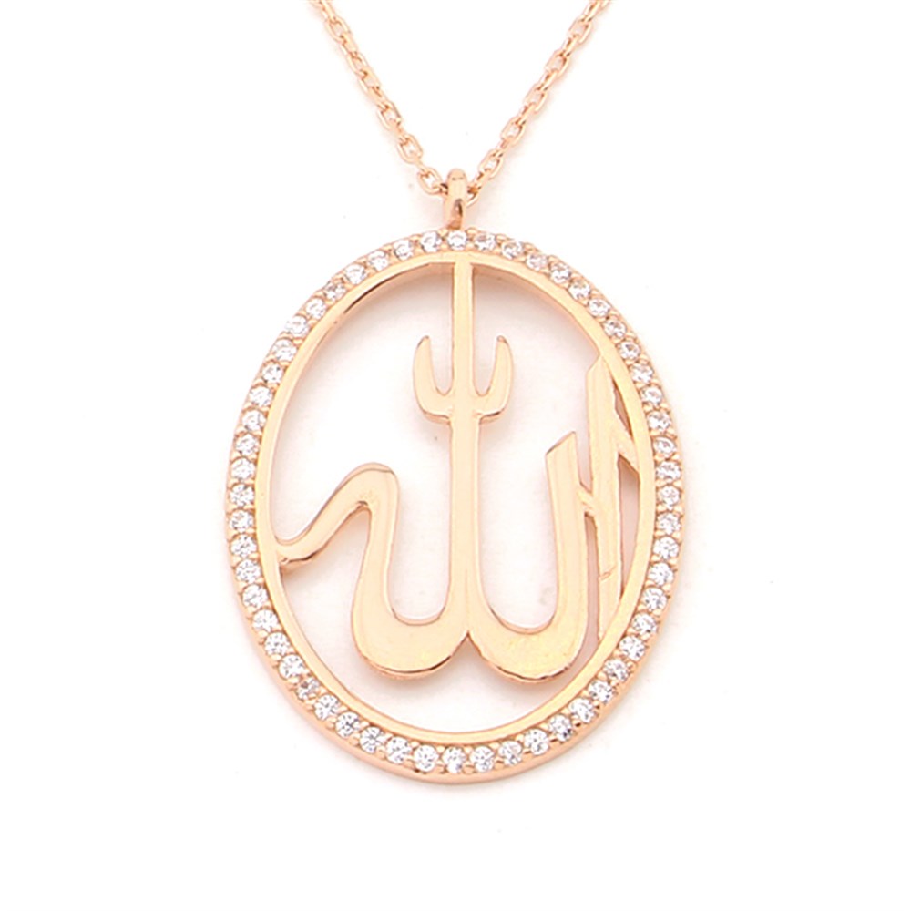 GÜMÜŞ ROSE RENK ALLAH KOLYE