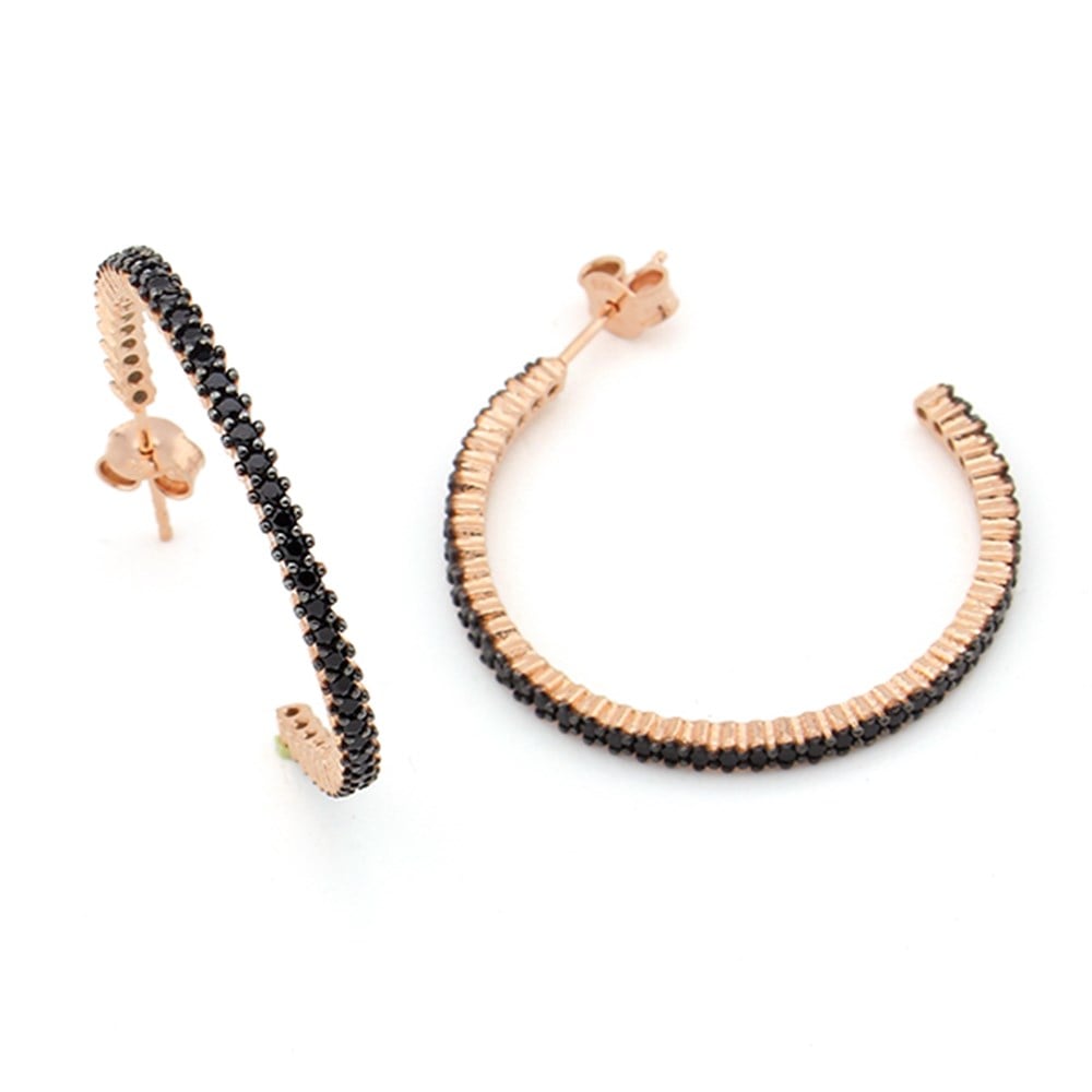 GÜMÜŞ SİYAH TAŞLI GENİŞ BAYAN KÜPE