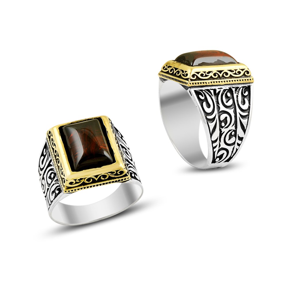 GÜMÜŞ TAŞLI MOTİFLİ YÜZÜK