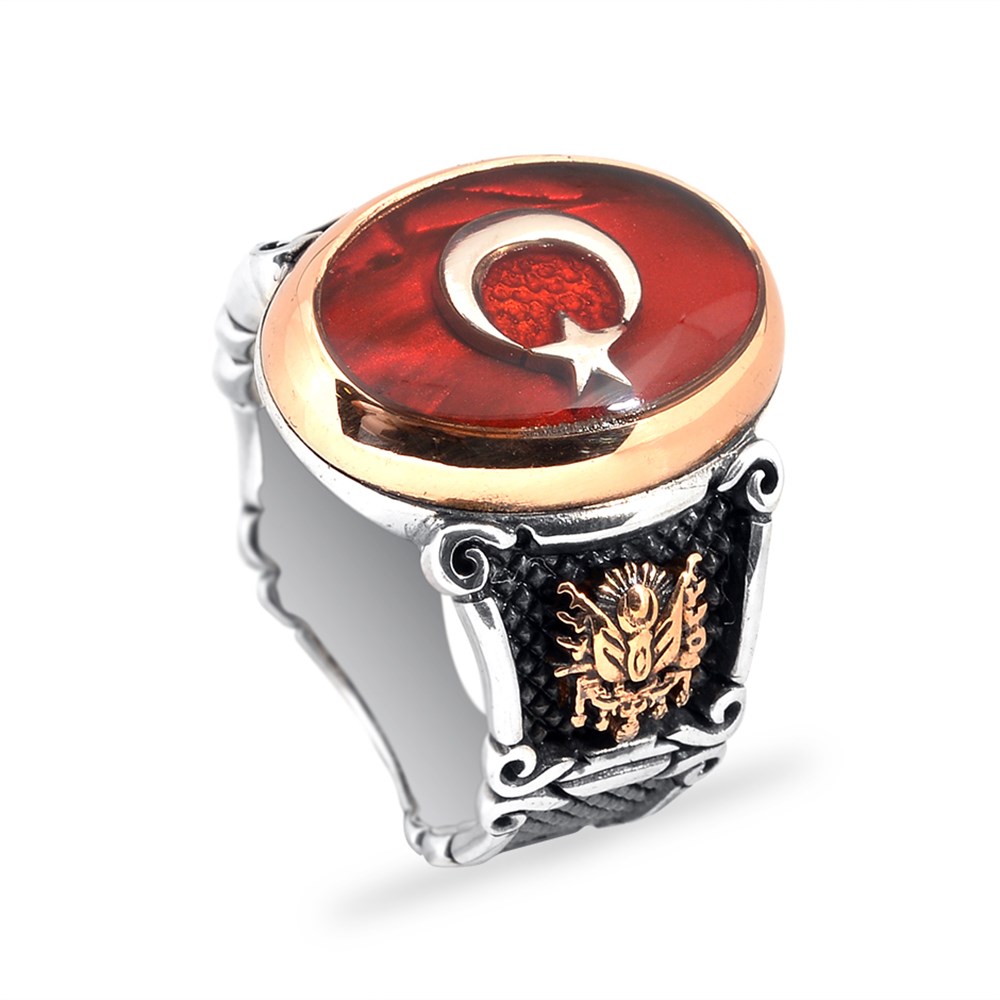 GÜMÜŞ VARAKLI MİNELİ TÜRK BAYRAĞI YÜZÜK