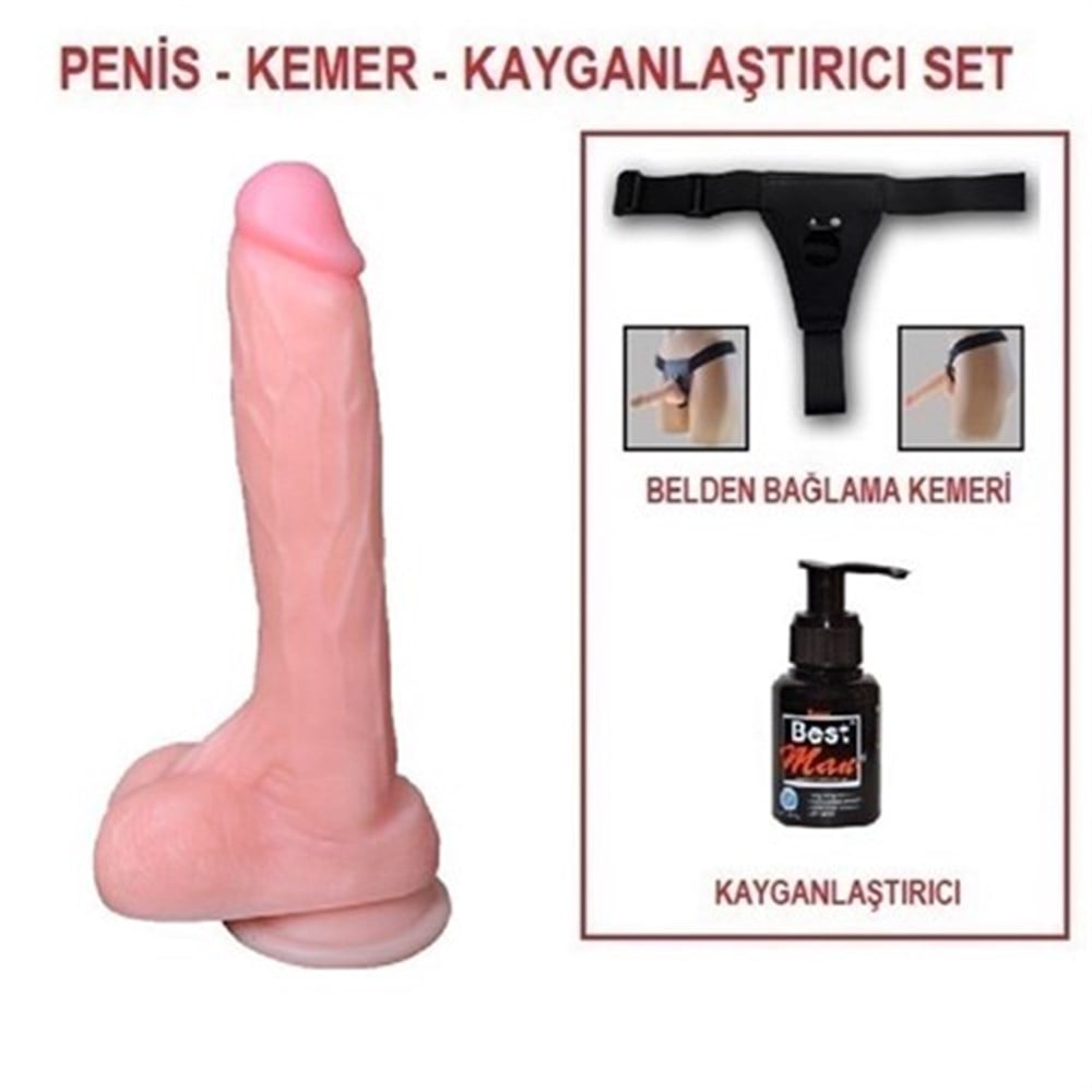 Belden Bağlamalı 20,5cm Realistik Penis Seti