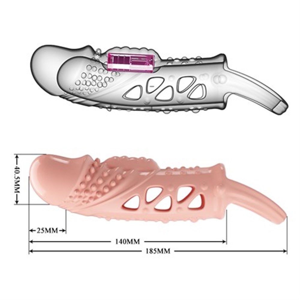 Realistik 14cm Uzunluğunda 2,5cm Dolgu Uzatmalı Titreşimli Penis Kılıfı