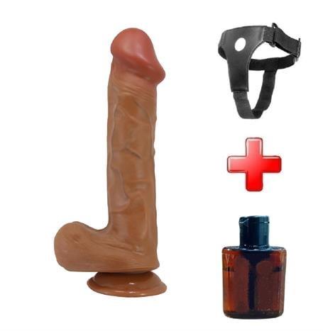 Belden Bağlamalı 26 cm Yeni Nesil Çift Katmanlı Realistik Vantuzlu Melez Dildo Penis - Berkrisi