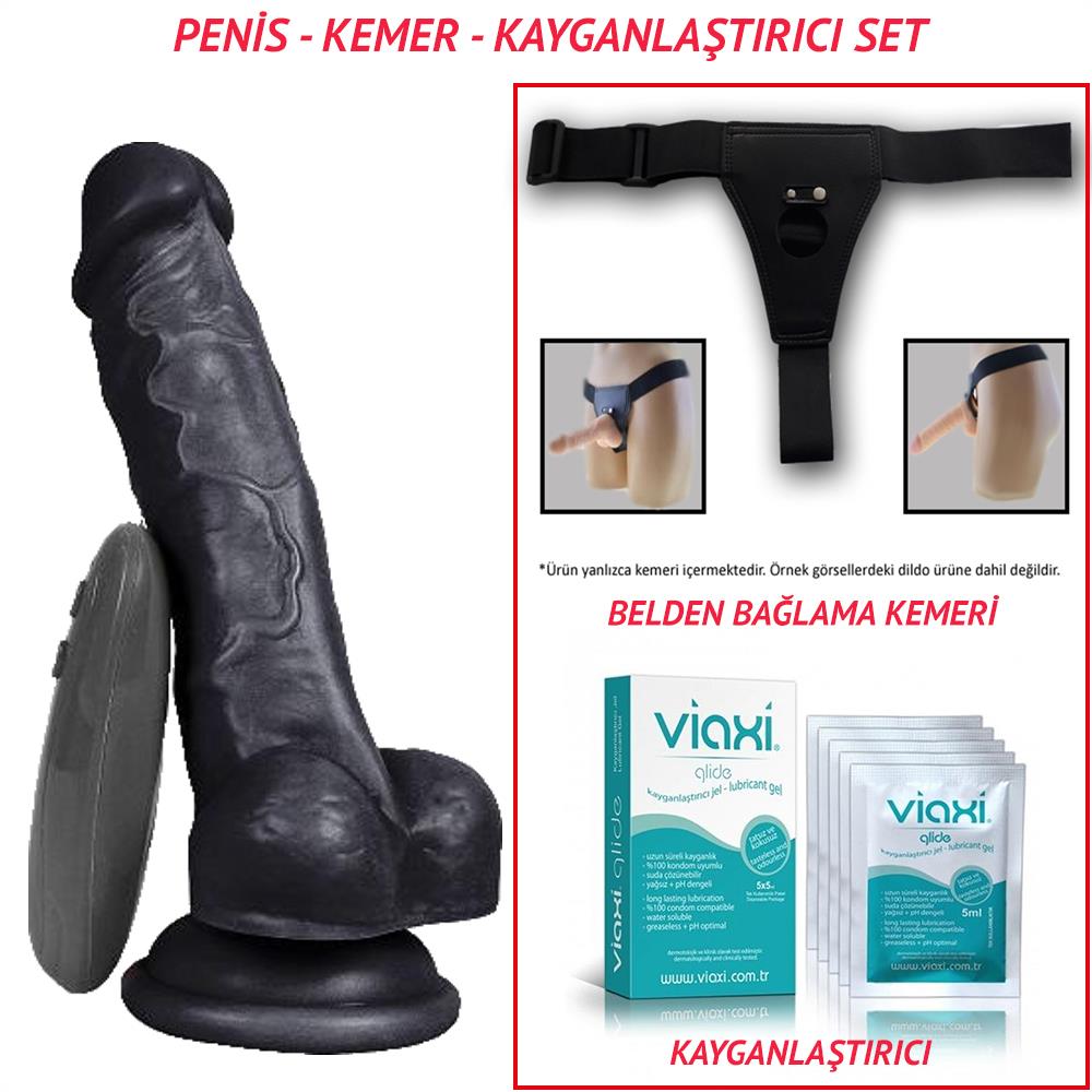 Belden Bağlamalı 17cm Titreşimli Realistik Dildo Zenci Penis Seti