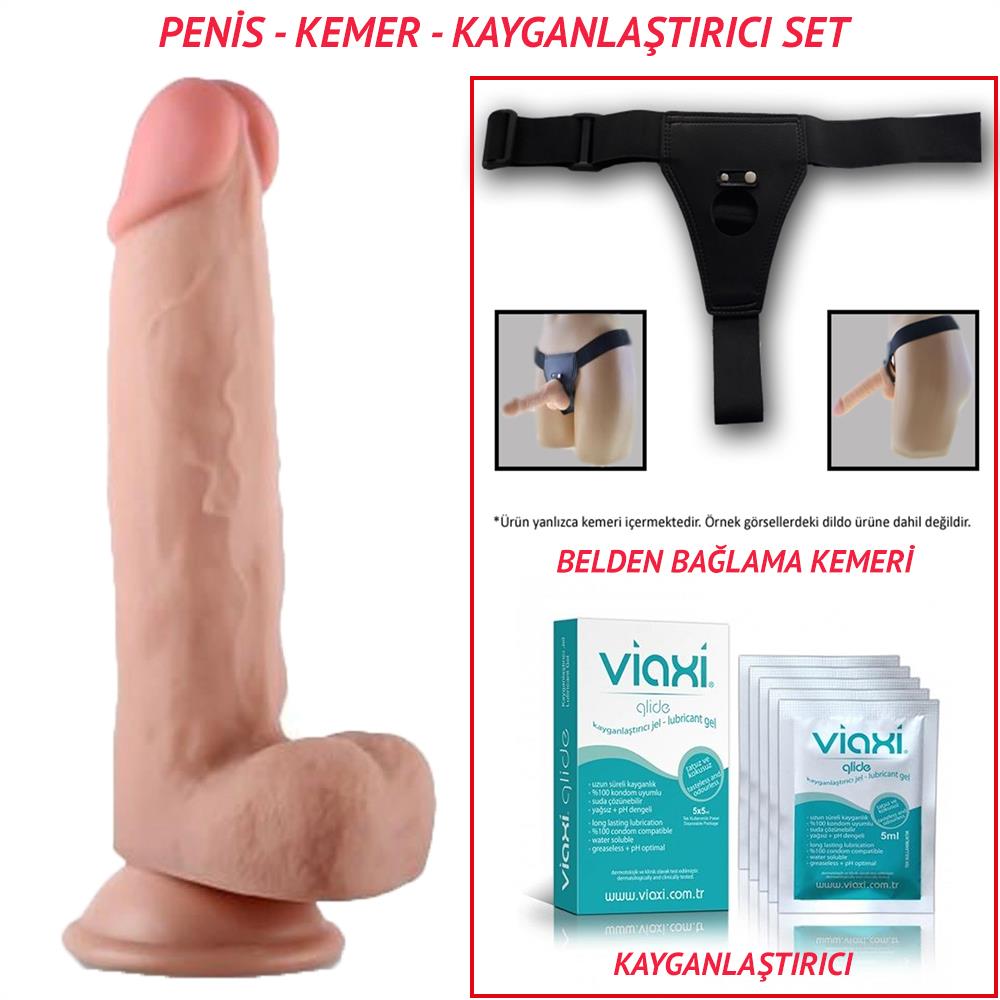 Belden Bağlamalı 20cm Hareketli Dış Yüzey Özel Seri Ultra Yumuşak Realistik Penis Seti