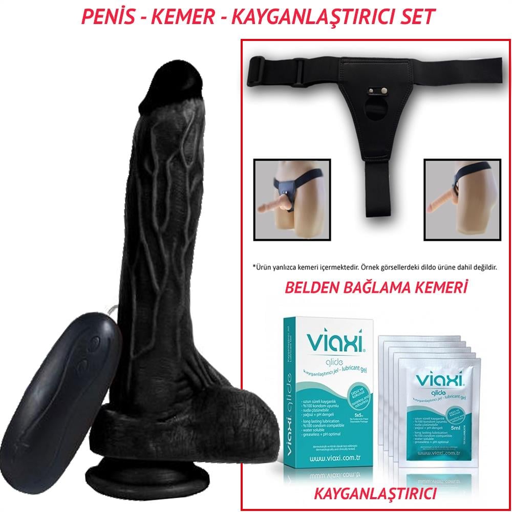 Holy Dragon Belden Bağlamalı 20.5cm Titreşimli Gerçekçi Silikon Vantuzlu Zenci Penis Seti