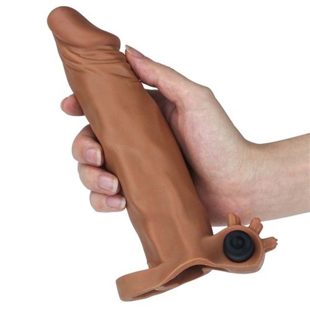 X-Tender 19cm Realistik Melez 4cm Dolgulu Titreşimli Uzatmalı Penis Kılıfı