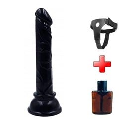 Belden Bağlamalı 13cm Testissiz Vantuzlu Realistik Zenci Penis Anal ve Vajinal Dildo Penis Seti