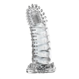 Brave Man 14cm Eğik 4cm Uzatmalı Titreşimli Tırtıklı Özel Yüzey Şeffaf Penis Kılıfı