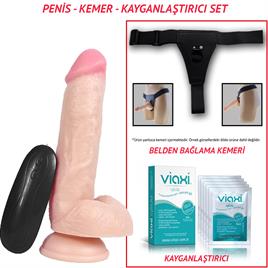 Belden Bağlamalı 17,5cm Titreşimli Realistik Dildo Penis Seti