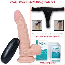 Belden Bağlamalı 17cm Titreşimli Realistik Dildo Penis Seti