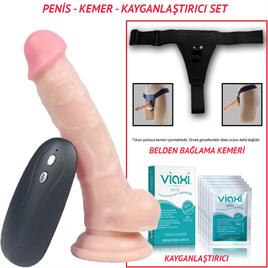 Belden Bağlamalı 17cm Titreşimli Realistik Dildo Penis Seti