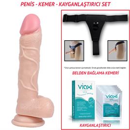 Belden Bağlamalı 19,5cm Realistik Dildo Penis Seti