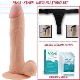 Belden Bağlamalı 22cm Gerçekçi Çift Katmanlı Silikon Penis Seti