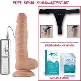 Belden Bağlamalı 22cm Titreşimli Realistik Vibratör Penis Seti