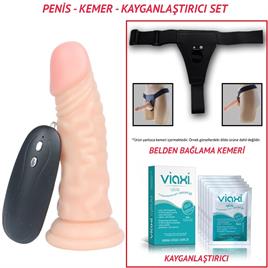 Devin Belden Bağlamalı 15cm Realistik Testissiz Titreşimli Dildo Penis Seti