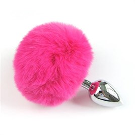 Tavşan Kuyruklu 12cm Paslanmaz Çelik Pembe Anal Plug Tıkaç