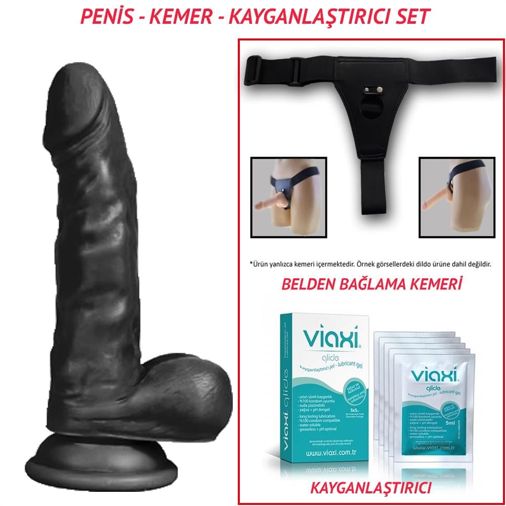 Belden Bağlamalı 17cm Realistik Dildo Zenci Penis Seti