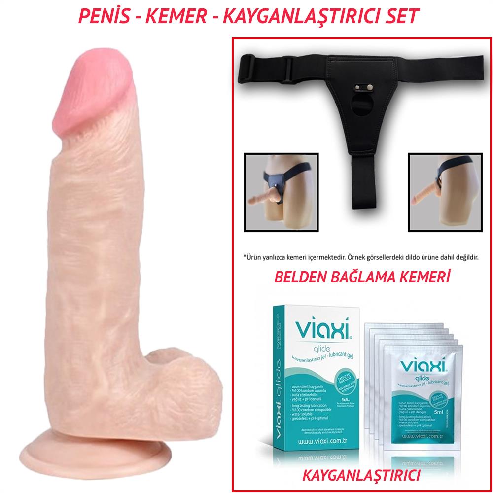 Belden Bağlamalı 17cm Realistik Dildo Penis Seti