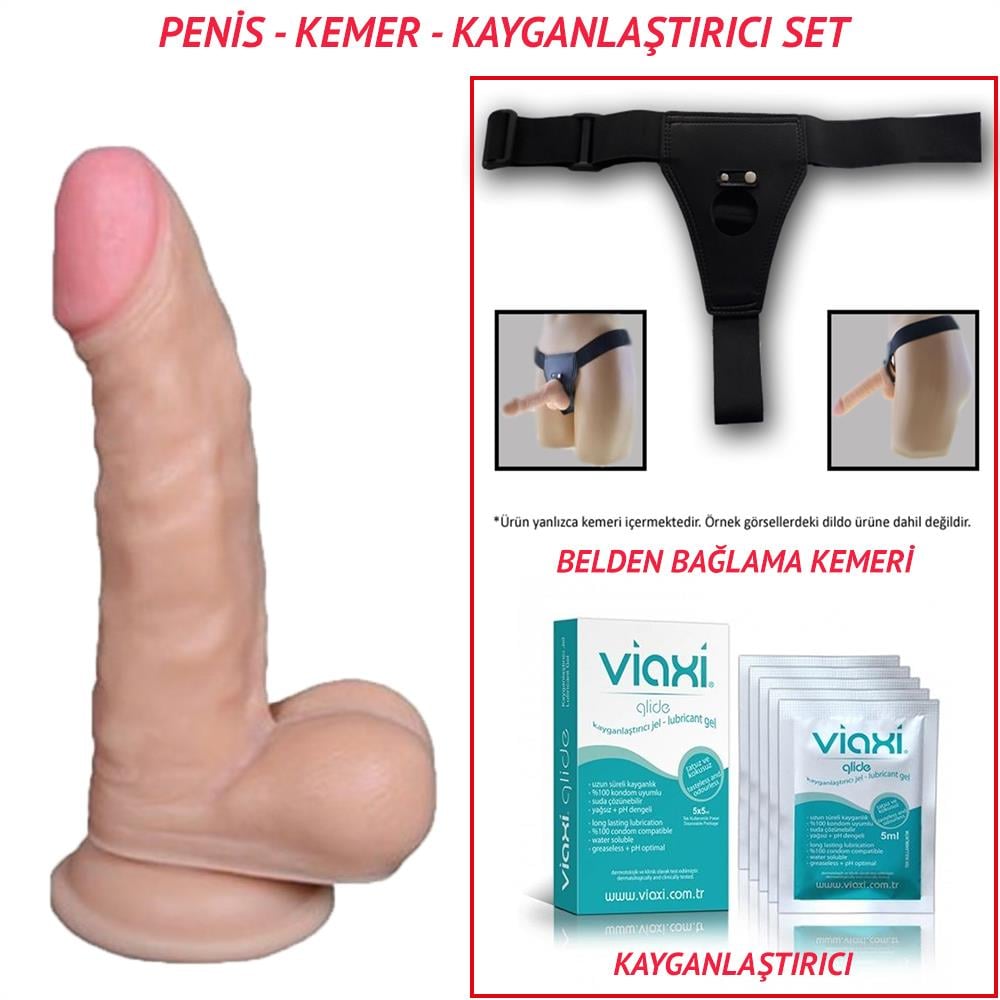 Belden Bağlamalı 17cm Realistik Vantuzlu Penis Seti