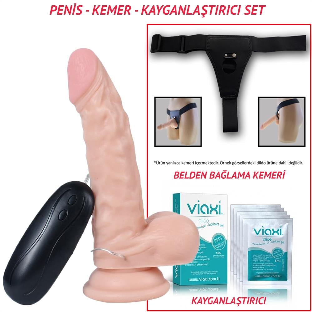 Belden Bağlamalı 17cm Titreşimli Realistik Dildo Penis Seti