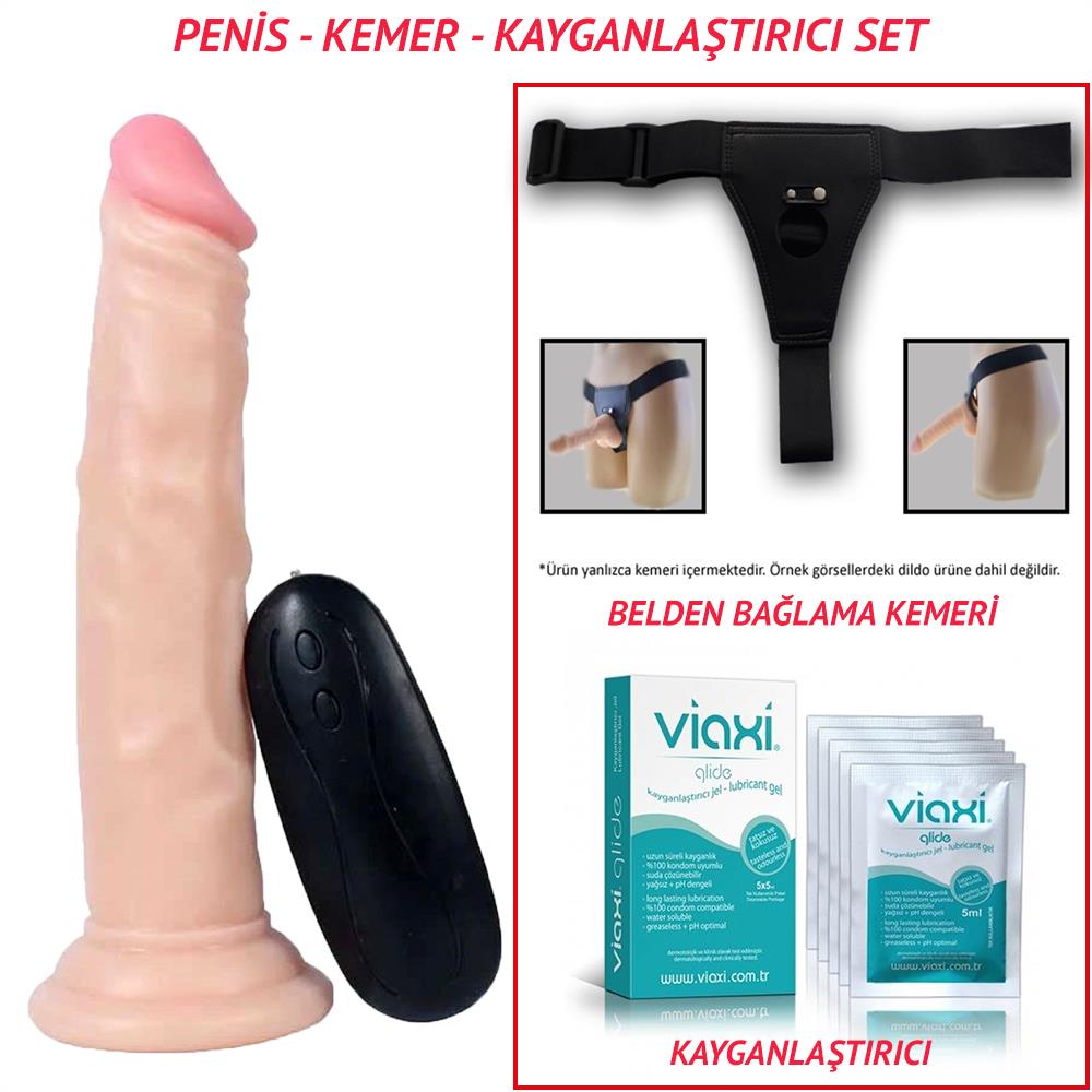 Belden Bağlamalı 18,5cm Titreşimli Realistik Testissiz Dildo Penis Seti