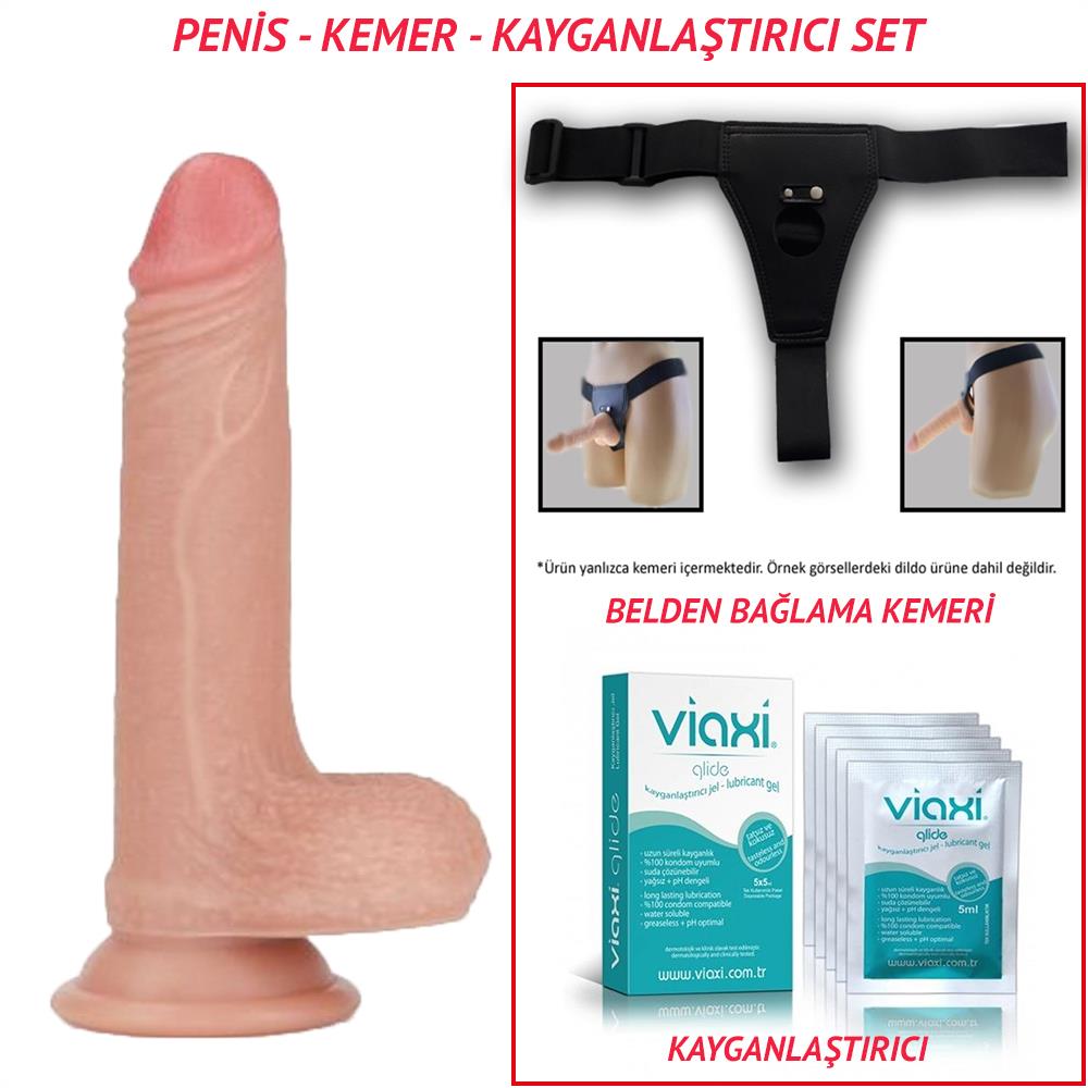Belden Bağlamalı 18cm Nature Yeni Nesil Realistik Penis Seti