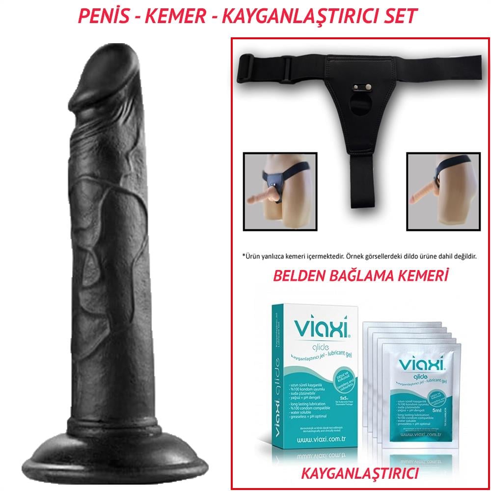 Belden Bağlamalı 19cm Realistik Vantuzlu Testissiz Zenci Penis Seti