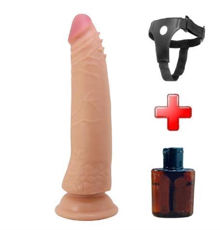 Belden Bağlamalı 21 cm Yeni Nesil Çift Katmanlı Realistik Vantuzlu Testissiz Dildo Penis - Kable