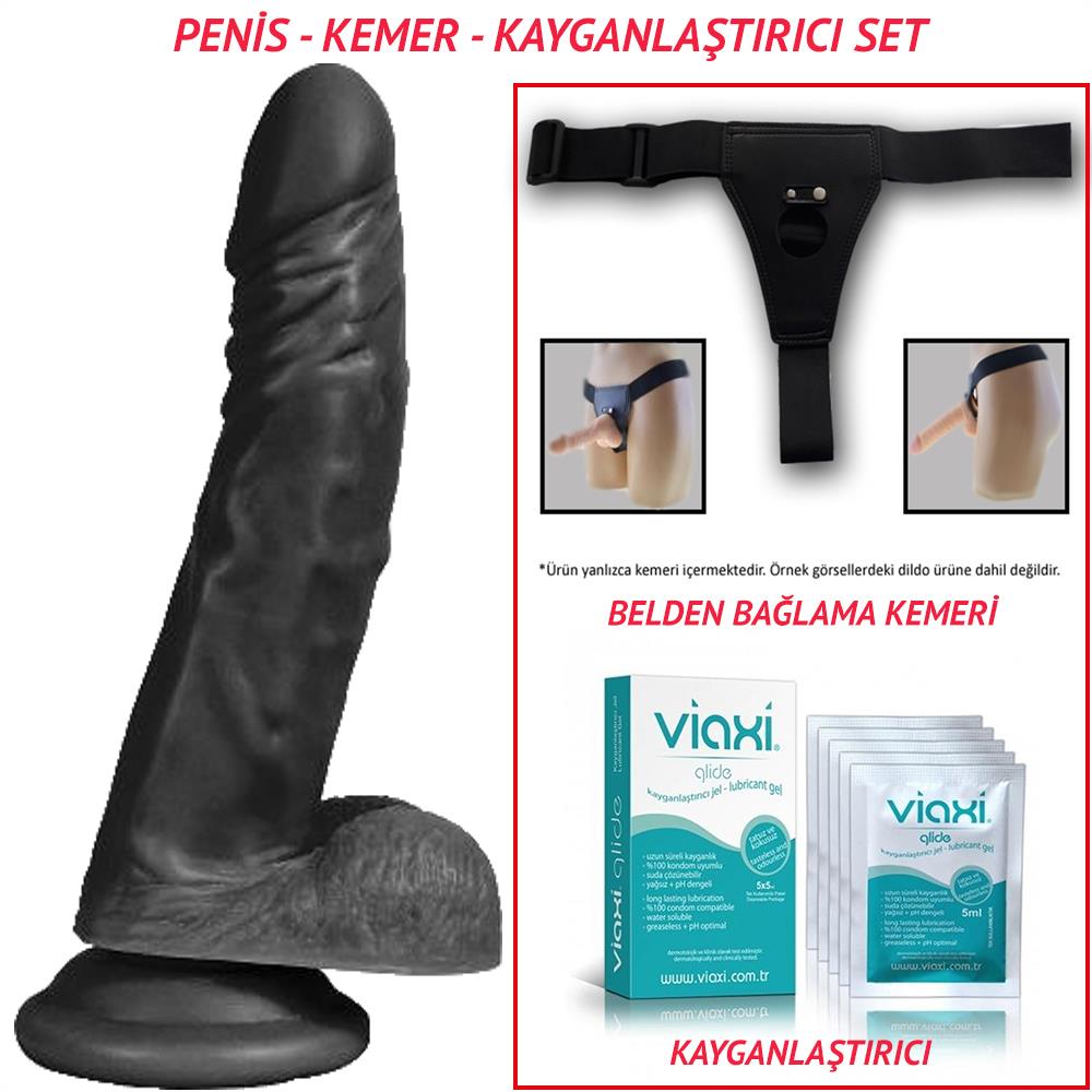Belden Bağlamalı 21cm Realistik Dildo Zenci Penis Seti