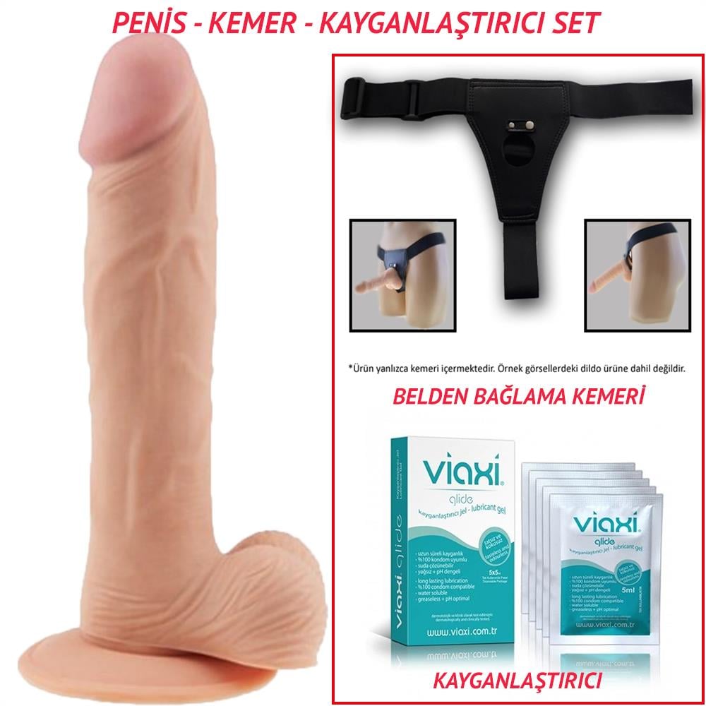 Belden Bağlamalı 22cm Gerçekçi Çift Katmanlı Silikon Penis Seti