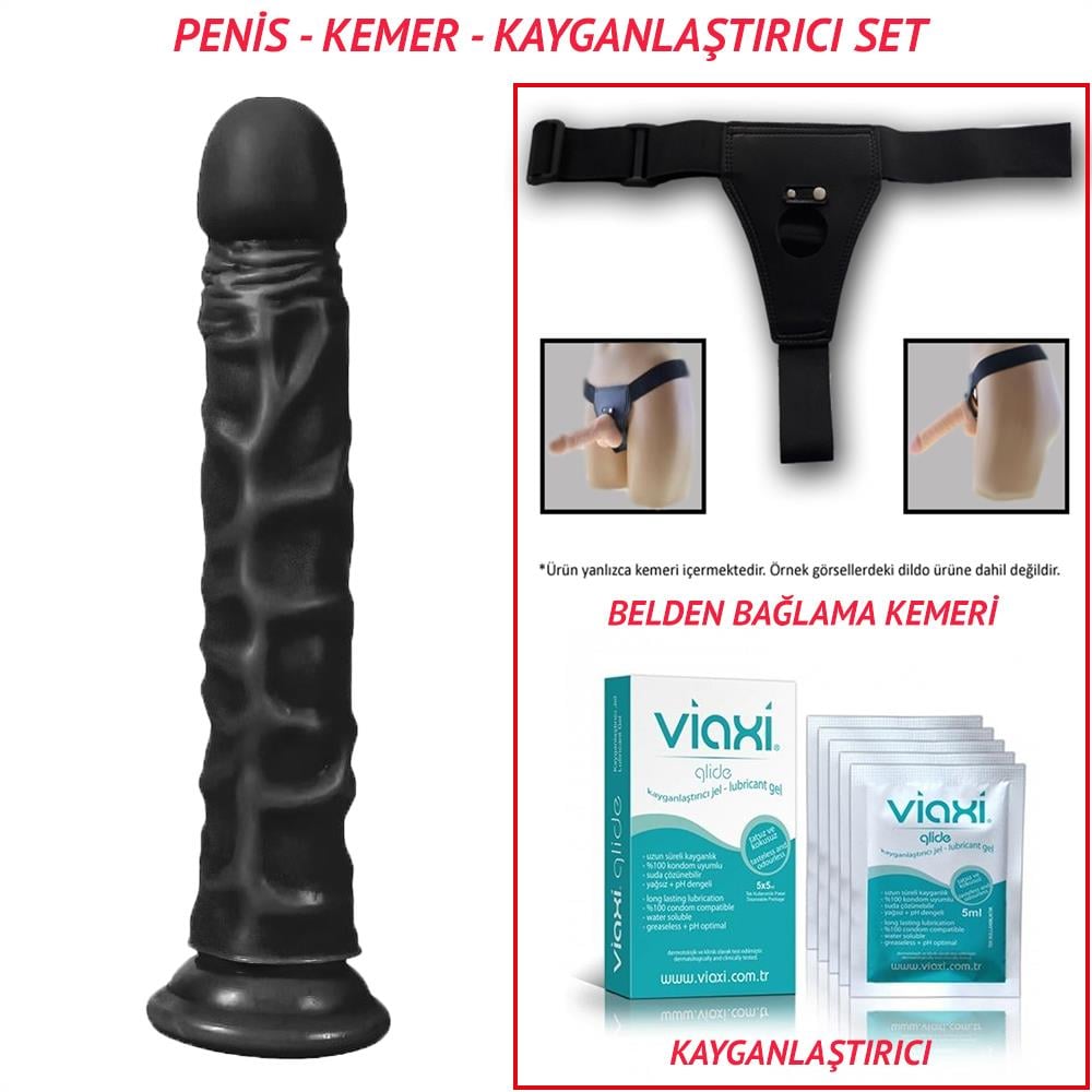 Belden Bağlamalı 24cm Realistik Testissiz Zenci Dildo Penis Seti