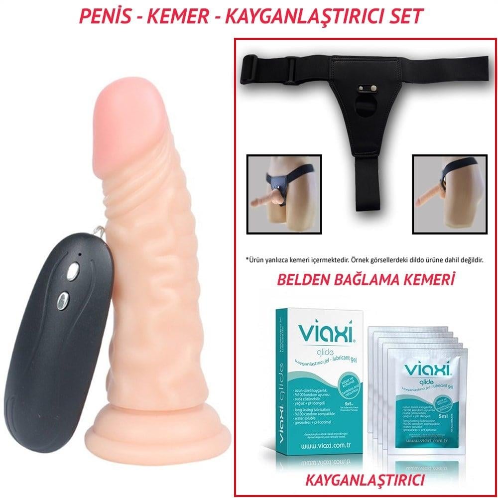 Devin Belden Bağlamalı 15cm Realistik Testissiz Titreşimli Dildo Penis Seti