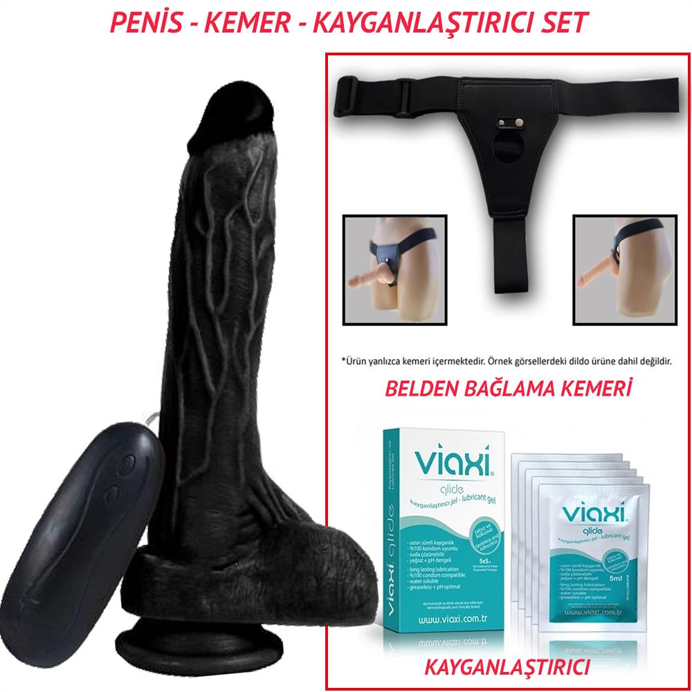 Holy Dragon Belden Bağlamalı 20.5cm Titreşimli Gerçekçi Silikon Vantuzlu Zenci Penis Seti