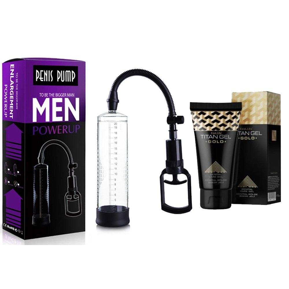 Men Powerup Tetikli Penis Pompası-Titan Gel Gold Penis Bakım Kremi