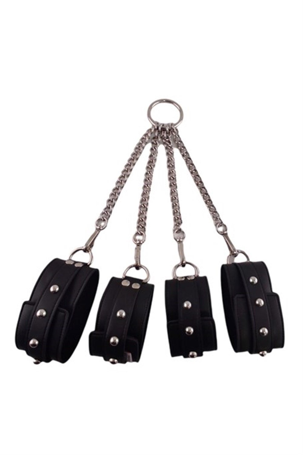 Siyah Fetish Fantezi Seti - 4'lü Kelepçe Kırbaç Göz Bandı