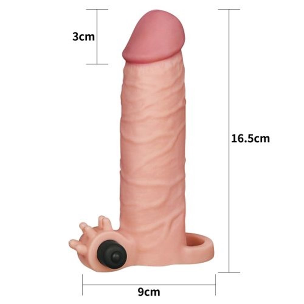 X-Tender 16,5cm Realistik 3cm Dolgulu Titreşimli Uzatmalı Penis Kılıfı