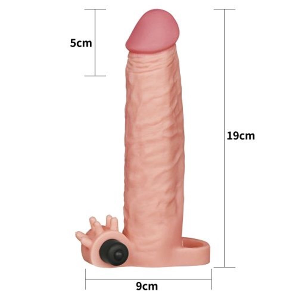 X-Tender 19cm Realistik 5cm Dolgulu Titreşimli Uzatmalı Penis Kılıfı