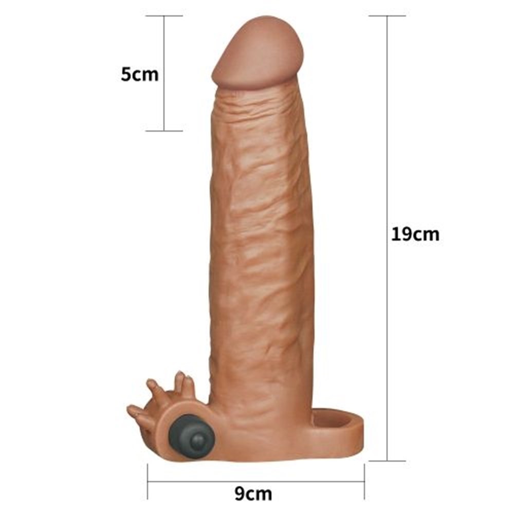 X-Tender 19cm Realistik Melez 5cm Dolgulu Titreşimli Uzatmalı Penis Kılıfı