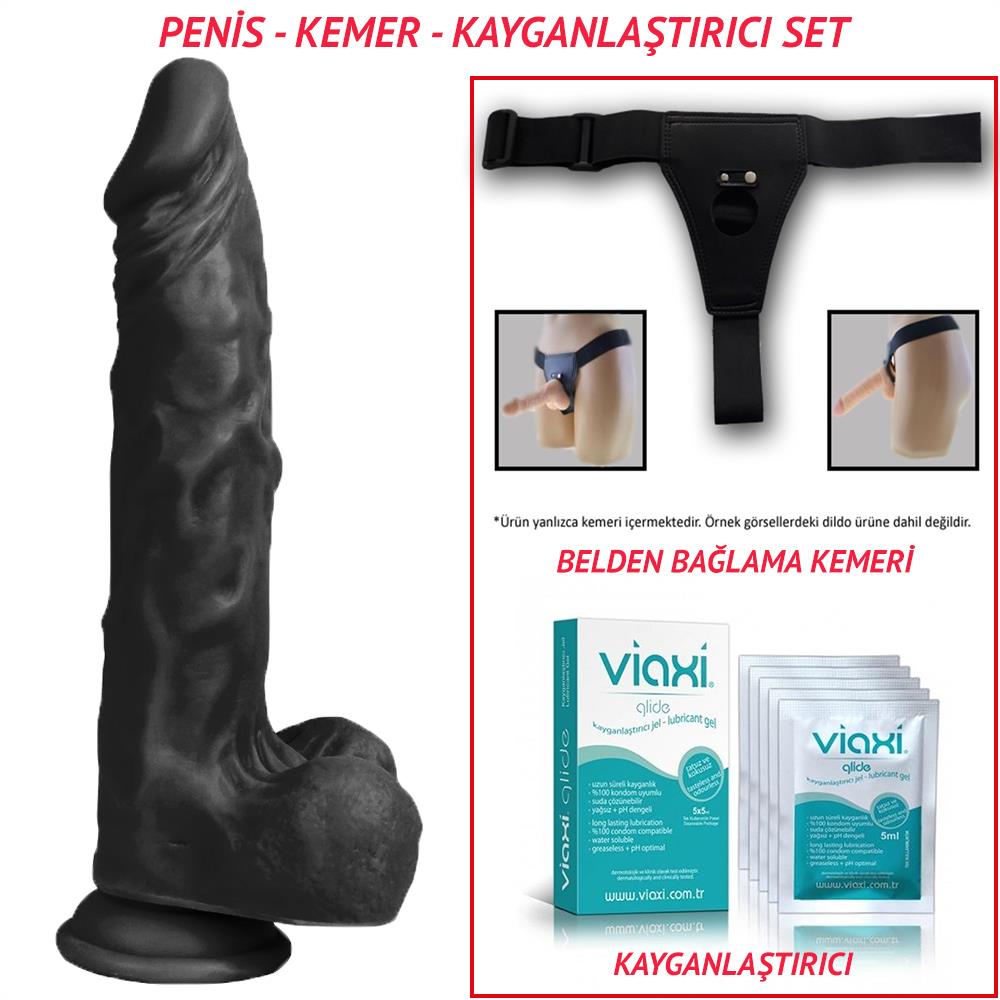 XSword Belden Bağlamalı 21cm Gerçekçi Silikon Vantuzlu Zenci Penis Seti