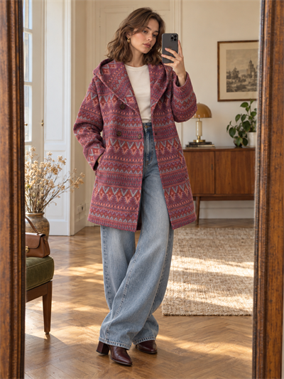 Retrobird Urban Retro Hooded Oversize Pink Jacket Coat