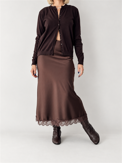 Retrobird Sylvie Dantel Detaylı Saten Kahverengi Midi Etek