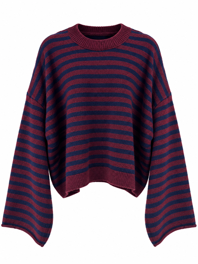 Retrobird Livia Oversize Çizgili Lacivert - Mürdüm Triko Kazak