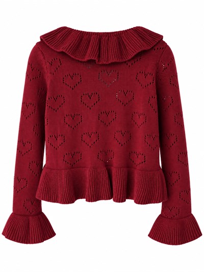 Retrobird Penny Kalp Ajurlu Fırfırlı Bordo Triko Hırka Kazak