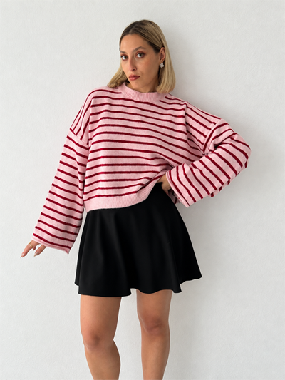 Retrobird Livia Oversize Striped Red-Pink Knit Sweater
