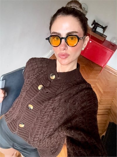 Retrobird Winifred Saç Örgü Düğmeli Koyu Kahve Triko Hırka